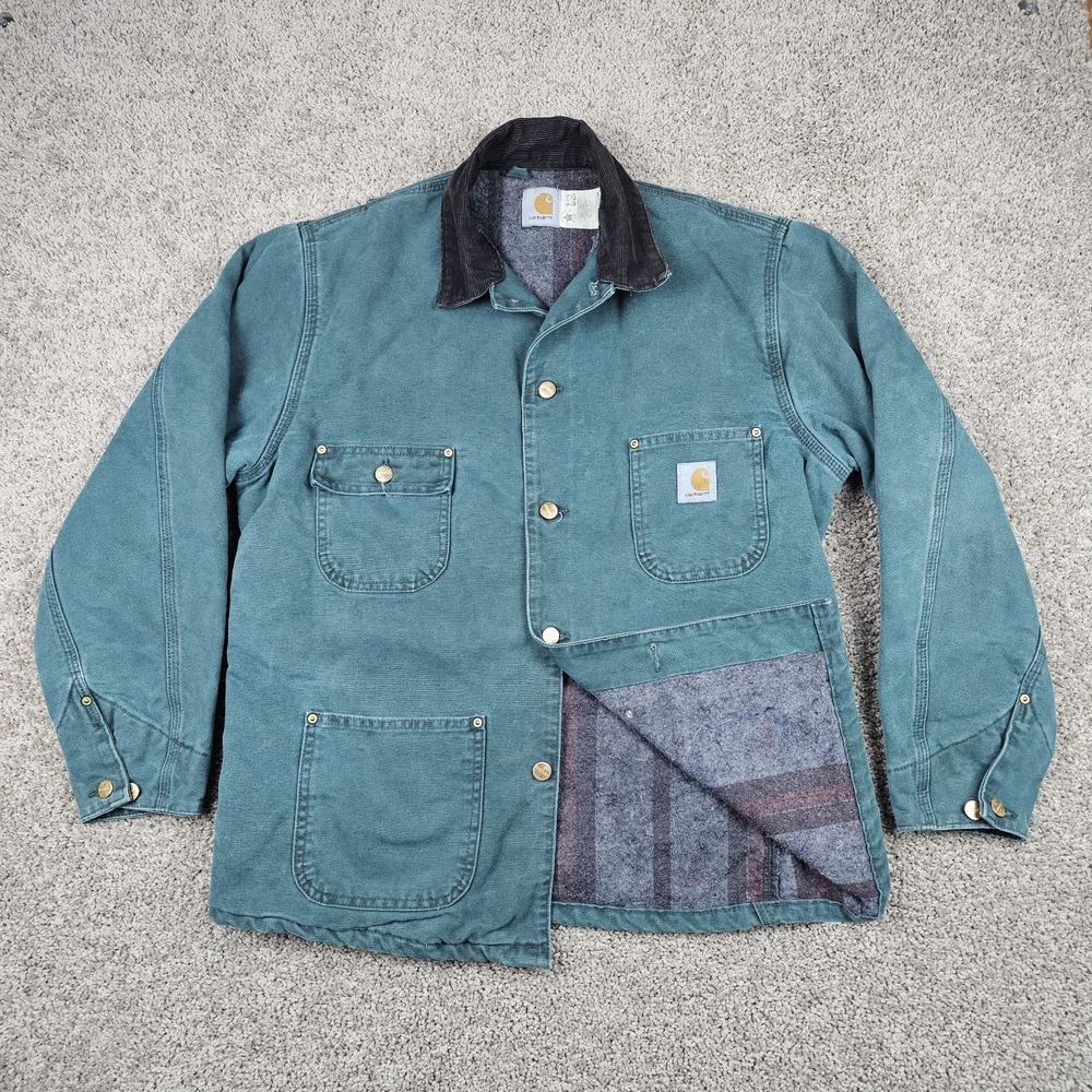 Vintage Carhartt Chore Coat Sz Medium CB1043 Blanket Lined Green Jacket USA